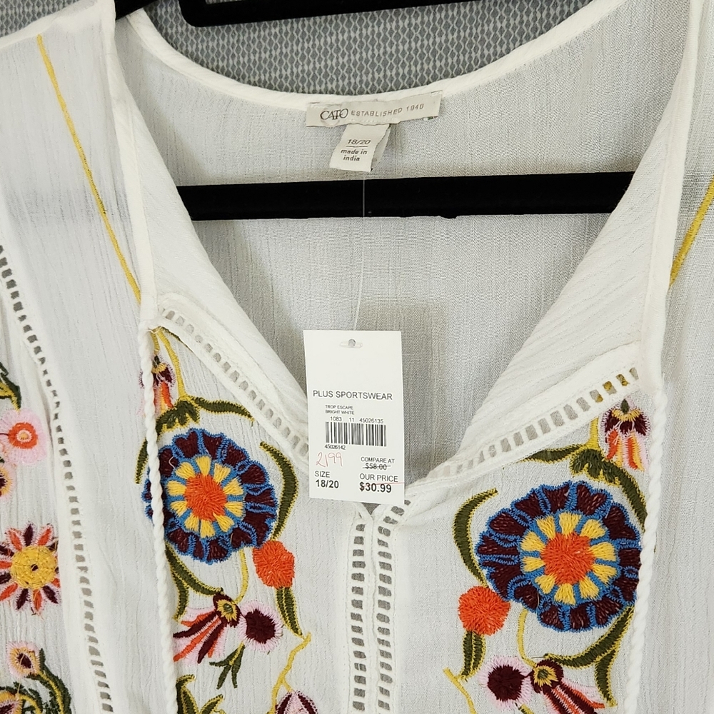 Plus Size 18/20 Cato Boho Embroidered Blouse NWT - Picture 8 of 9